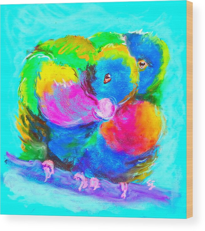 Rainbow Lorikeets Wood Print featuring the painting In Love Birds - Lorikeets by Sue Jacobi