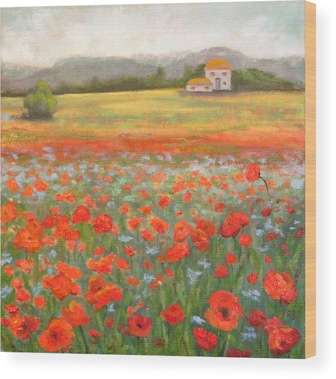 Flower Wood Print featuring the painting In the Poppy Field by Robie Benve