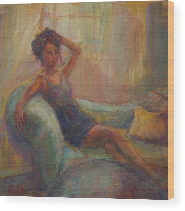 Woman Wood Print featuring the painting In the Window Light by Quin Sweetman