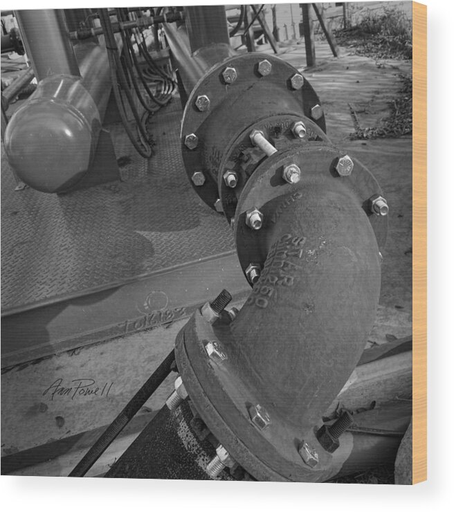 Pipe Wood Print featuring the photograph Industrial Pipe Black and White - photography by Ann Powell