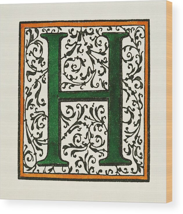 1600 Wood Print featuring the painting Initial 'h', C1600 by Granger