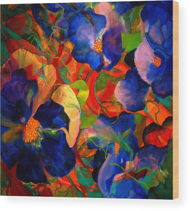 Flowers Molecular Molecules Pansies Petals Protein Chemical Protin Pollen Scales Layers Wood Print featuring the painting Inner fire by Georg Douglas