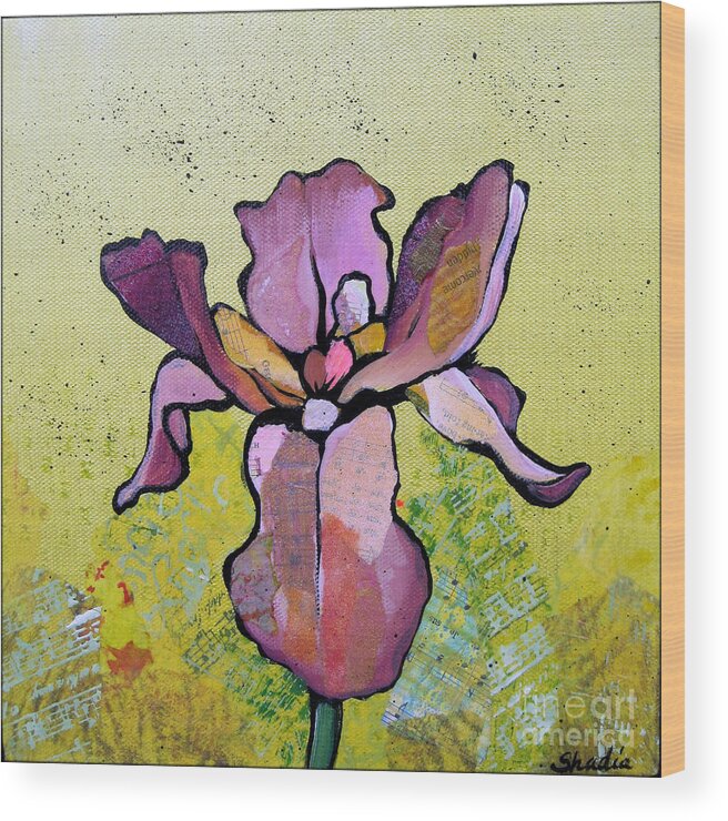 Flower Wood Print featuring the painting Iris II by Shadia Derbyshire