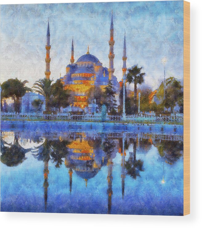 Istanbul Blue Mosque Wood Print featuring the painting Istanbul Blue Mosque by Lilia D