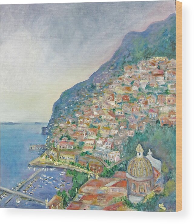 Italian Landscape Wood Print featuring the painting Italian Coast at Dusk by Barbara Anna Knauf