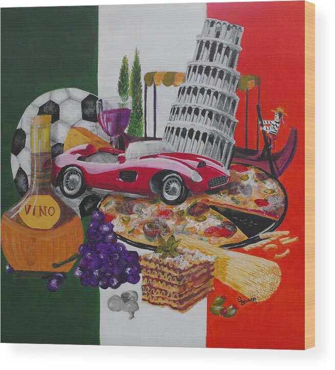 tower Of Pisa Wood Print featuring the painting Italian Delight by Susan Bruner
