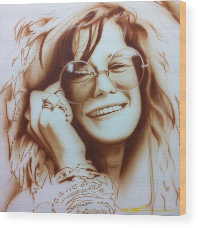 Janis Joplin Wood Print featuring the painting Janis by Christian Chapman Art