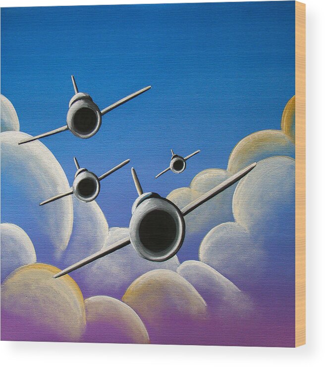 Airplane Wood Print featuring the painting Jet Quartet by Cindy Thornton