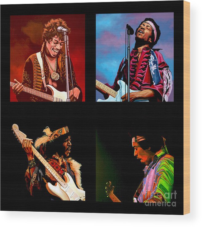 Jimi Hendrix Wood Print featuring the painting Jimi Hendrix Collection by Paul Meijering