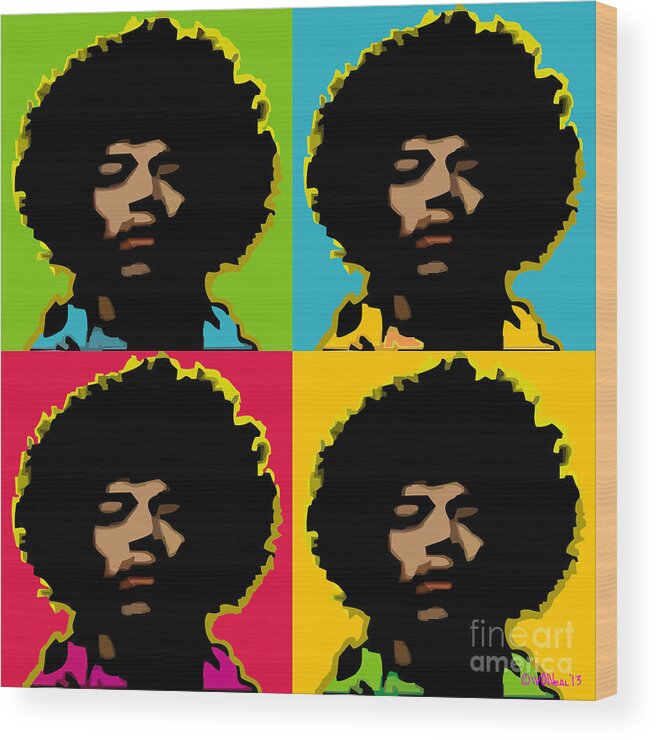 Portraits Wood Print featuring the digital art Jimi Hendrix 4-Up by Walter Neal