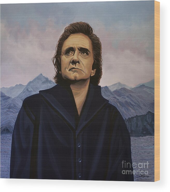 Johnny Cash Wood Print featuring the painting Johnny Cash Painting by Paul Meijering