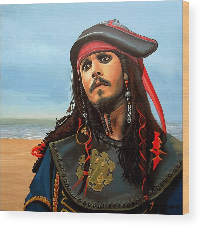 Johnny Depp Wood Print featuring the painting Johnny Depp as Jack Sparrow by Paul Meijering