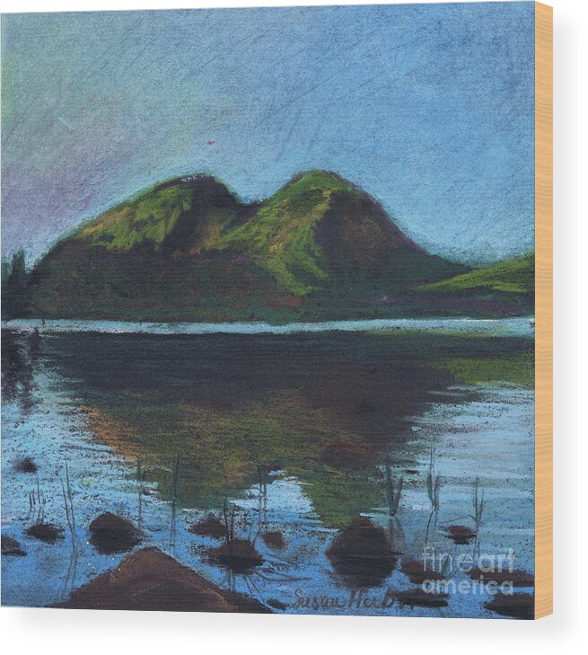 Mountains Wood Print featuring the painting Jordon Pond and the Bubbles by Susan Herbst