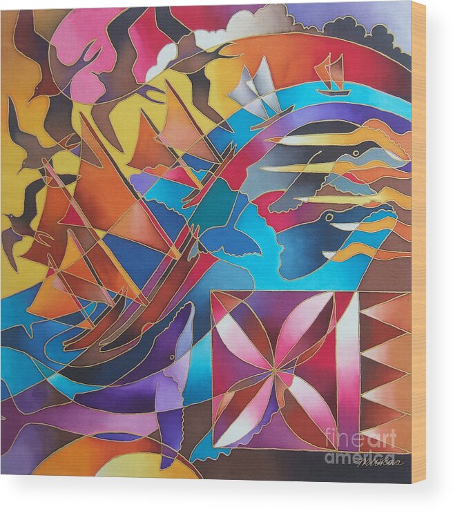 Pacific Wood Print featuring the painting Journey of the Vaka II by Maria Rova