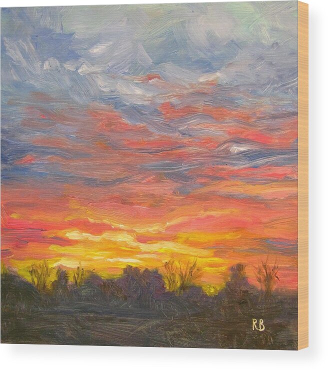 Sunset Wood Print featuring the painting Joyful Sunset by Robie Benve