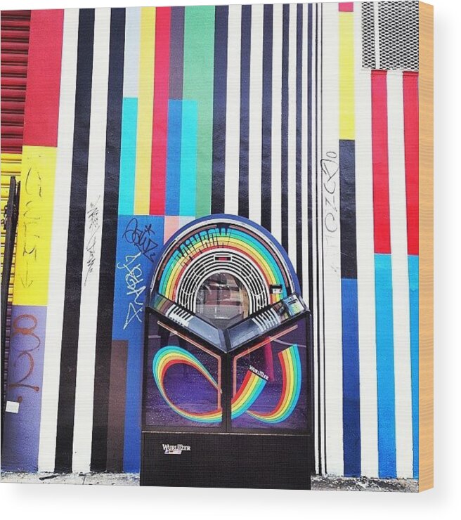 Miami Wood Print featuring the photograph #jukebox Randomly On The Sidewalk by Antoinette Zavala