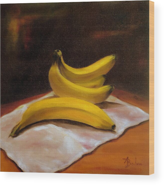 Kitchen Art Wood Print featuring the painting Just Bananas by Anne Barberi