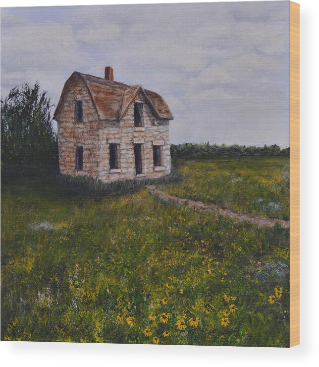 Kansas Wood Print featuring the painting Kansas Stone House by Nancy Lauby