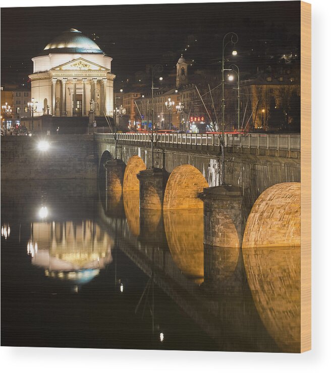 Italia Wood Print featuring the photograph La Gran Madre e Ponte Umberto I by Sonny Marcyan