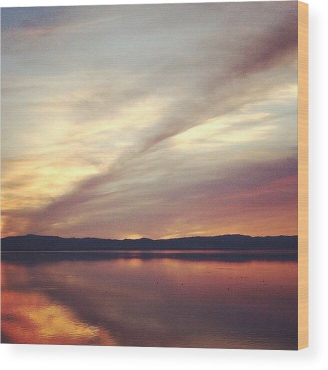 Scenery Wood Print featuring the photograph #lake #sunset #clouds #reflection by Karen Clarke