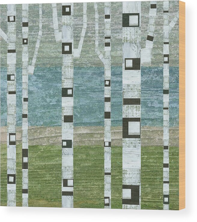 Birch Tree Wood Print featuring the digital art Lakeside Birches by Michelle Calkins