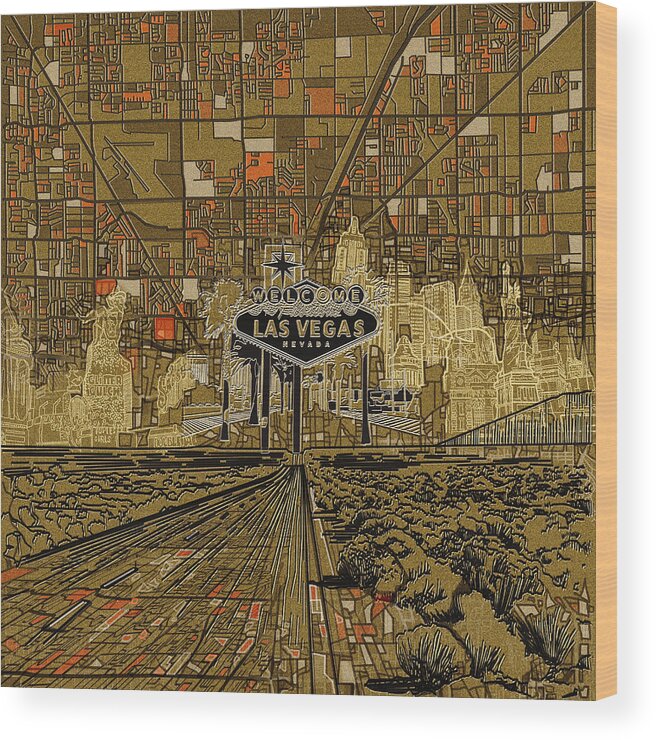 Las Vegas Wood Print featuring the painting Las Vegas Skyline Abstract 2 by Bekim M