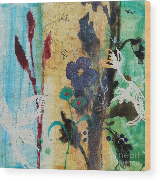 Leaf Wood Print featuring the painting Leaf Flower Berry by Robin Pedrero