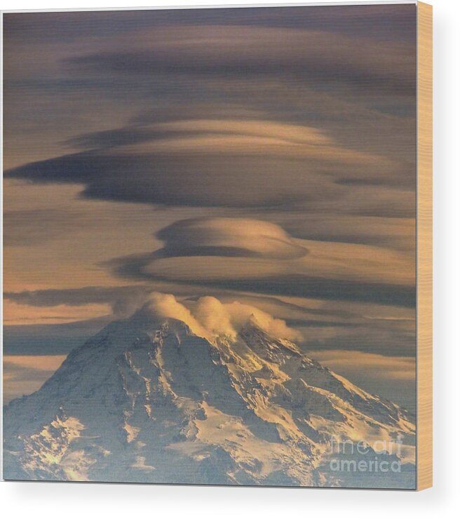 Square Wood Print featuring the photograph Lenticular Rainier by Chris Anderson