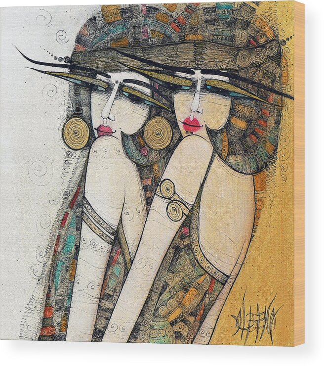 Young Girls Wood Print featuring the painting Les Demoiselles by Albena Vatcheva
