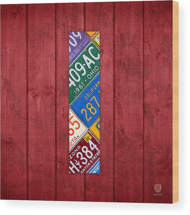 Letter Wood Print featuring the mixed media Letter I Alphabet Vintage License Plate Art by Design Turnpike
