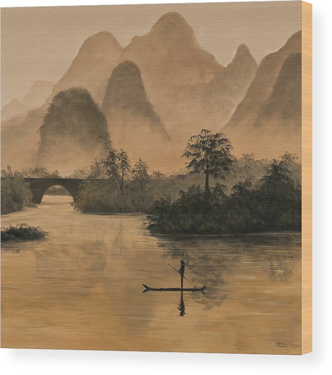 River Wood Print featuring the painting Li River China by Darice Machel McGuire