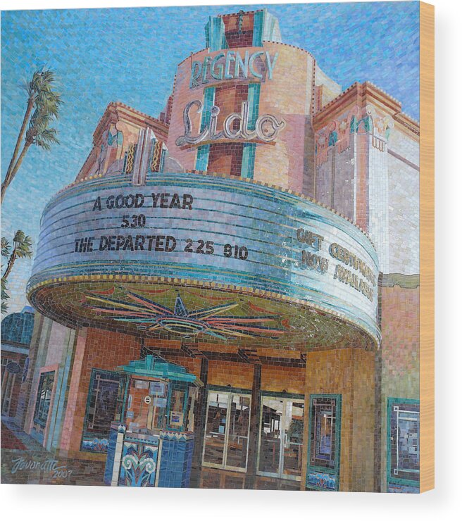 Vintage Wood Print featuring the painting Lido Theater by Mia Tavonatti
