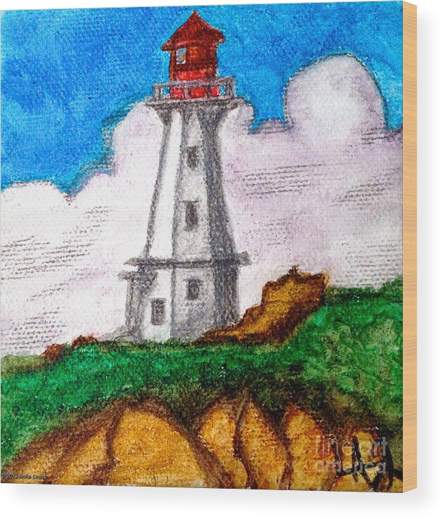 Blue Wood Print featuring the painting Lighthouse Nova Scotia by Anita Lewis