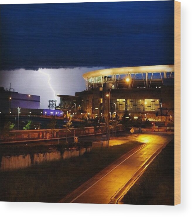 Mntwins Wood Print featuring the photograph Lightning Strike Beyond Target Field by Hermes Fine Art