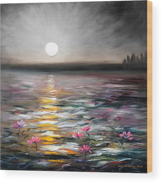 Sunset Wood Print featuring the painting Lily Sunset 2 by Gina De Gorna