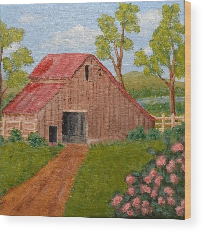 Farm Wood Print featuring the painting Little Country Farm by Nancy Sisco