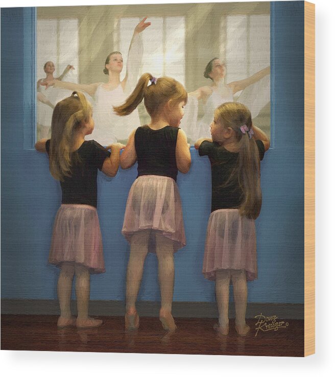 Little Dancing Dreamers By Doug Kreuger Wood Print featuring the painting Little Dancing Dreamers by Doug Kreuger