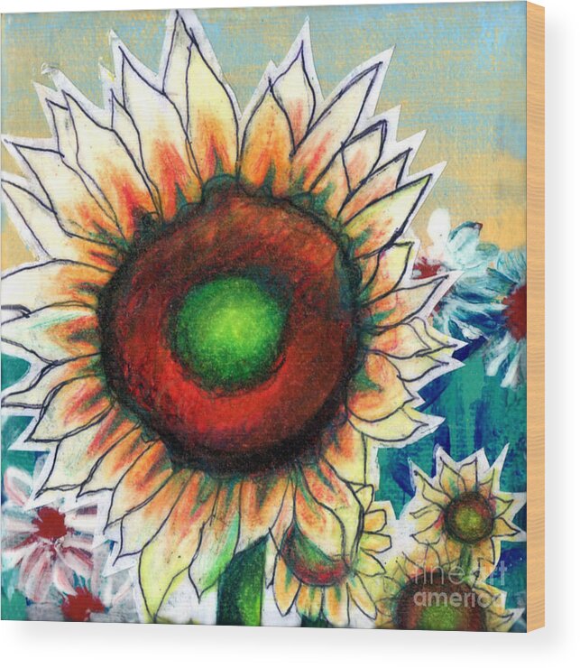 Sunflower Wood Print featuring the painting Little Sunflower by Genevieve Esson