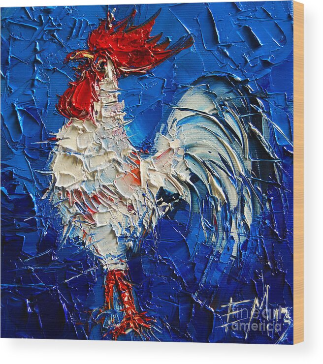 Little White Rooster Wood Print featuring the painting Little White Rooster by Mona Edulesco