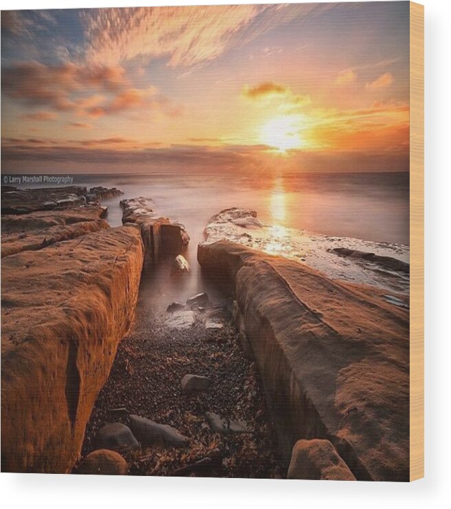  Wood Print featuring the photograph Long Exposure Sunset At A Rocky Reef In by Larry Marshall
