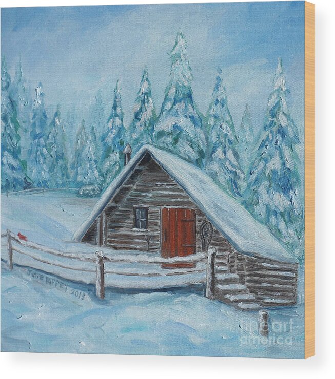 Cabin Wood Print featuring the painting Lost Mountain Cabin by Julie Brugh Riffey