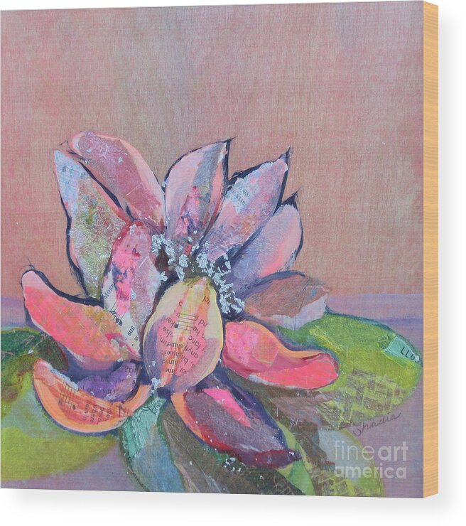 Pink Flower Wood Print featuring the painting Lotus IV by Shadia Derbyshire