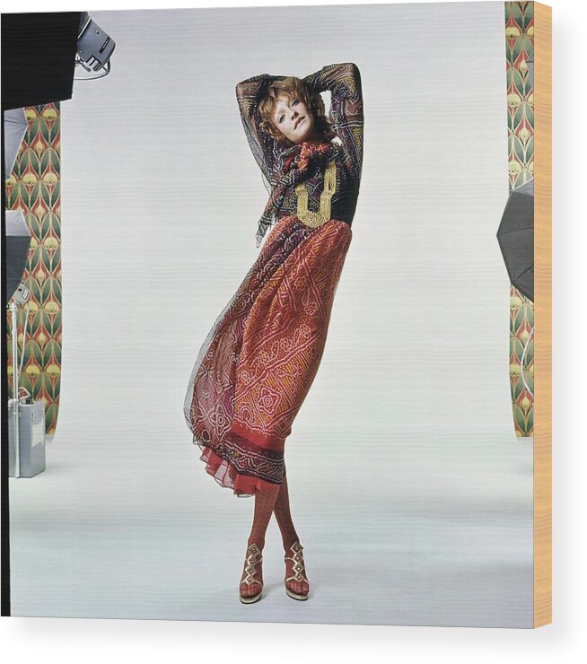 Fashion Wood Print featuring the photograph Loulou De La Falaise Wearing Silk by Bert Stern