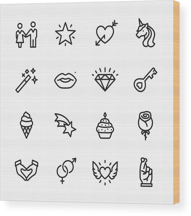 Cool Attitude Wood Print featuring the drawing Love & Miracle - outline icon set by Lushik