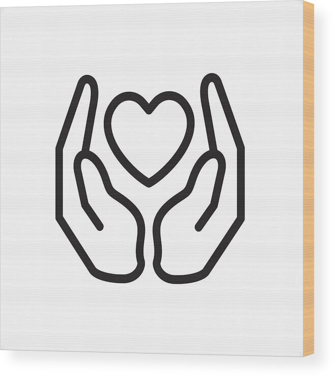 Charity Benefit Wood Print featuring the drawing Love and Care - Outline Icon - Pixel Perfect by Lushik