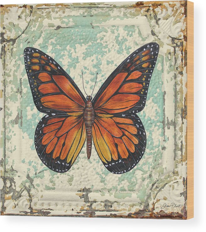 Acrylic Painting Wood Print featuring the painting Lovely Orange Butterfly on Tin Tile by Jean Plout