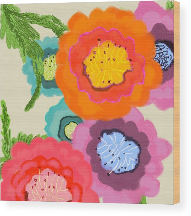 Floral Wood Print featuring the painting Lovely square by Christine Fournier