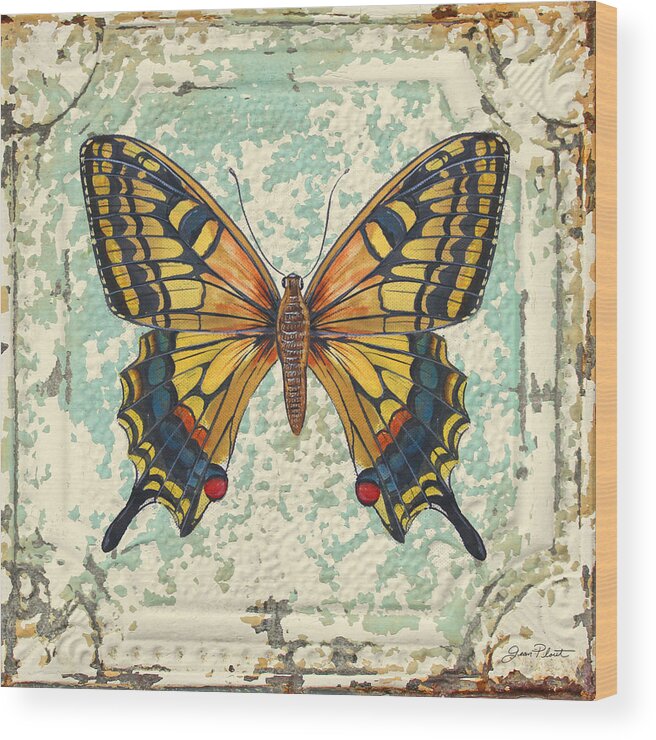 Acrylic Painting Wood Print featuring the painting Lovely Yellow Butterfly on Tin Tile by Jean Plout