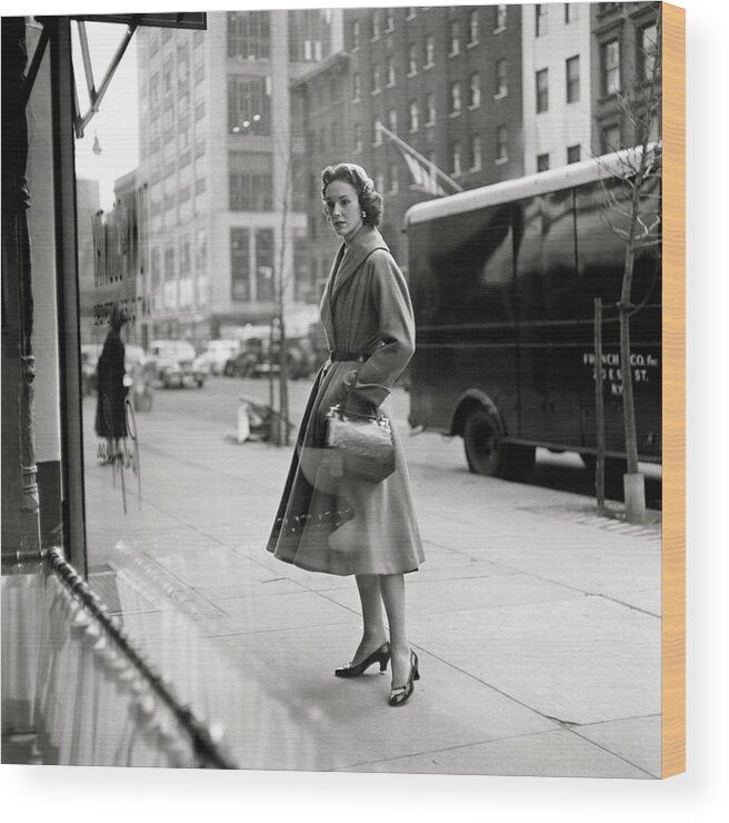 One Person Wood Print featuring the photograph Lucille Carhart Window Shopping On A Street by Frances Mclaughlin-Gill