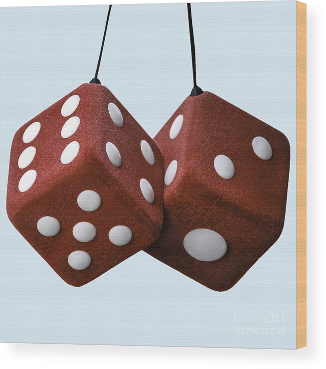 Dice Wood Print featuring the photograph Lucky Fuzzy Red Dice by Phil Cardamone